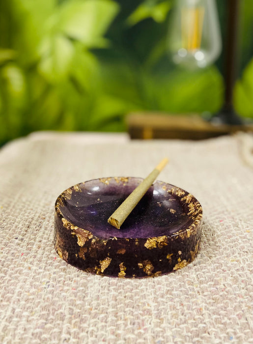 Soleil Bris Small Purple with Gold Speckled Hand Made Resin Round Ashtray