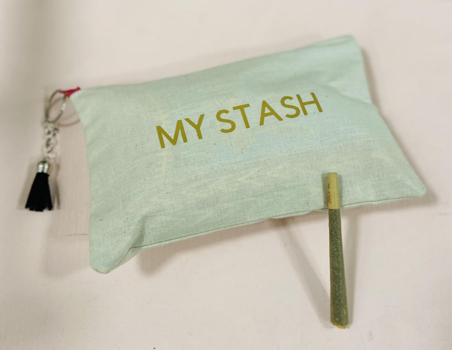 Soleil Bris Hand Made Printed interior Stash Bag with tassel and Printed "MY STASH"