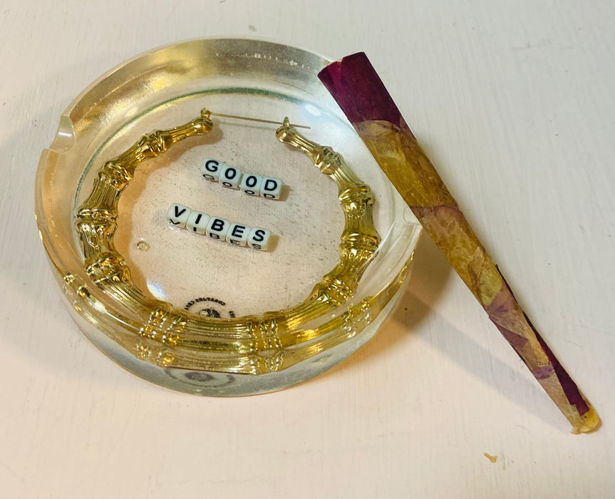 D and S Craftworks Hand Made Bamboo Hoop Resin Ashtray "Good Vibes"