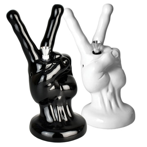 Happy Buds Middle Finger Salute Ceramic Water Pipe | 8.5" | Black