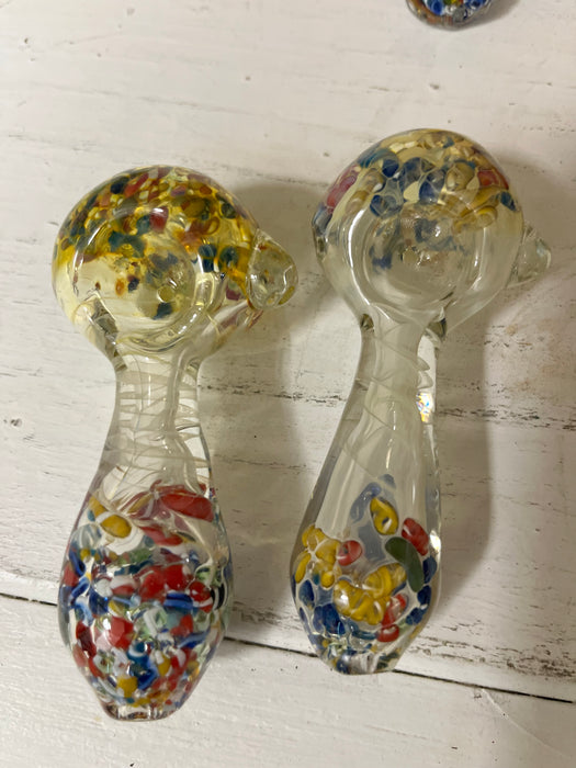 Simple Worked Spoon Pipe | 3.25"-3.5" | CLEAR CONFETTI