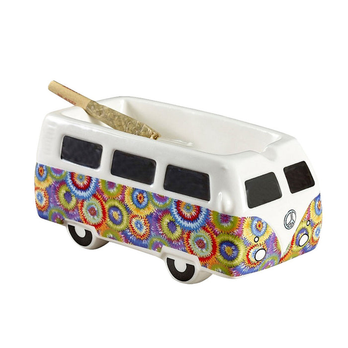 Vintage Hippie Bus Ceramic Ashtray | 5.25" Tie Dye