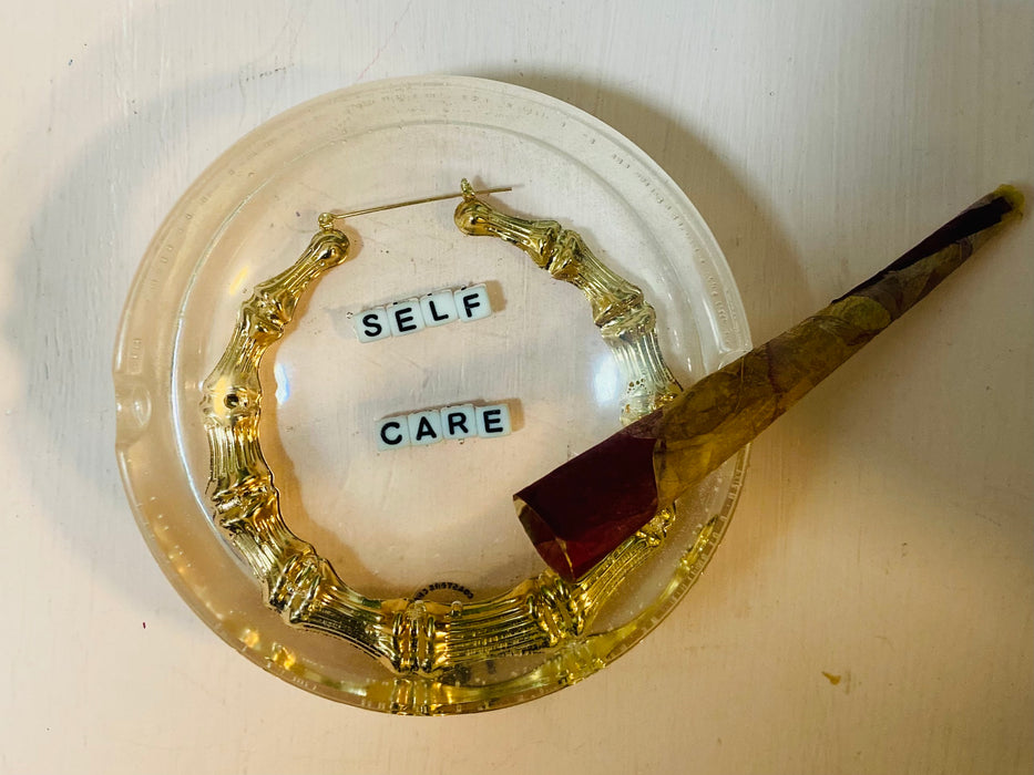D and S Craftworks Hand Made Bamboo Hoop Resin Ashtray "Self Care"