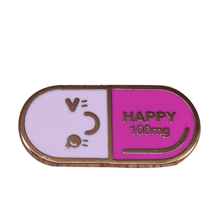 Happy Buds Happy Pill in Pink Brooch Pin