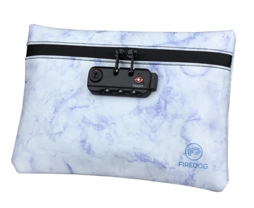 Odor Proof Leather Travel Bag with Combination Lock in Blue Water Resistant