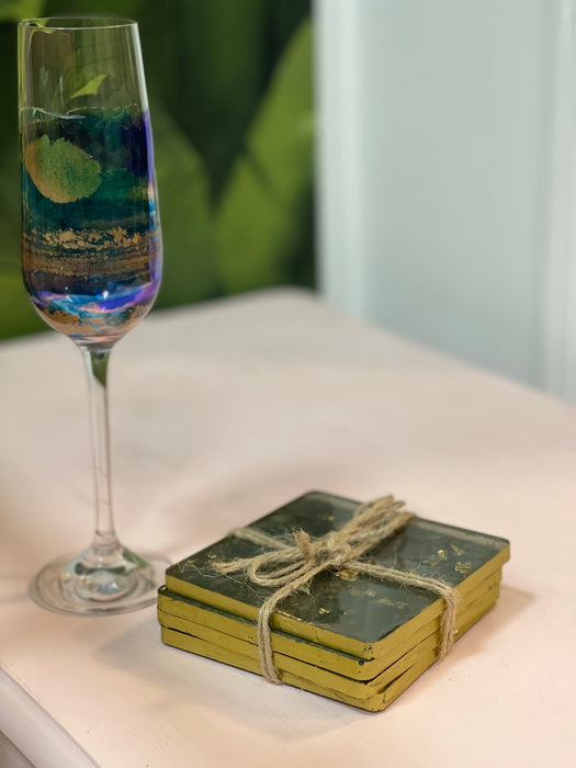 Soleil Bris Hand Made Resin Agate Coasters Set of 4 - Charcoal