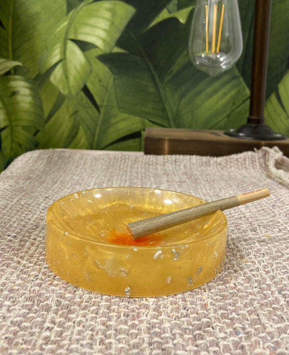 Soleil Bris Small Yellow with Gold Speckled Hand Made Resin Round Ashtray