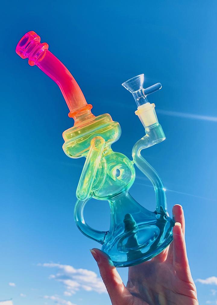 CANNA STYLE NEON RAINBOW RECYCLER BONG — Happy Buds Brooklyn