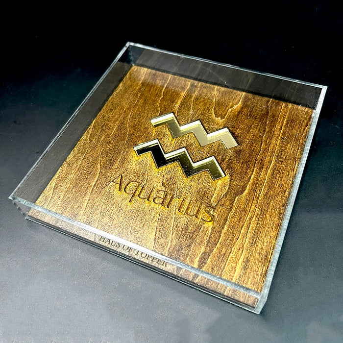 Haus of Topper Objects Aquarius Wood & Gold Mirrored Acrylic Rolling Tray