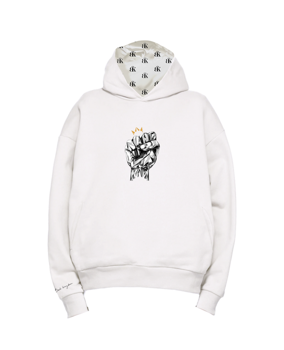 Bouli Kingdom WHITE Printed Hoodie X-LARGE with embroidered gold crown and satin lined hood
