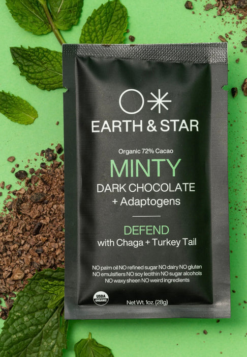 EARTH AND STAR Minty Chocolate Bar - Dark Chocolate + functional mushroom extracts