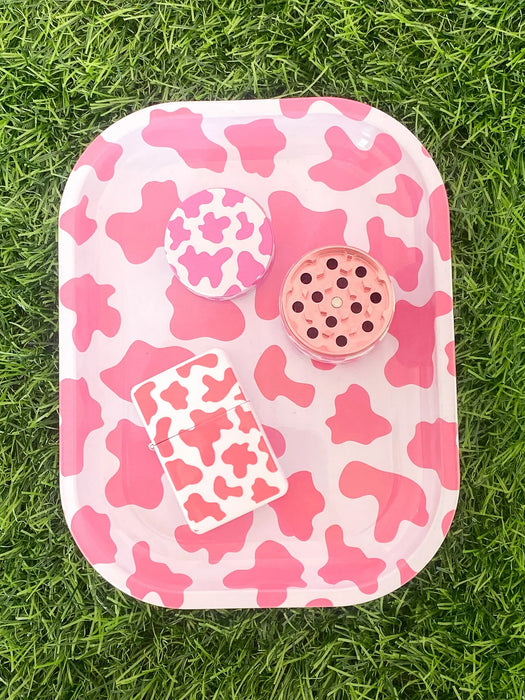 Canna Style MINI PINK COW ROLLING TRAY pink