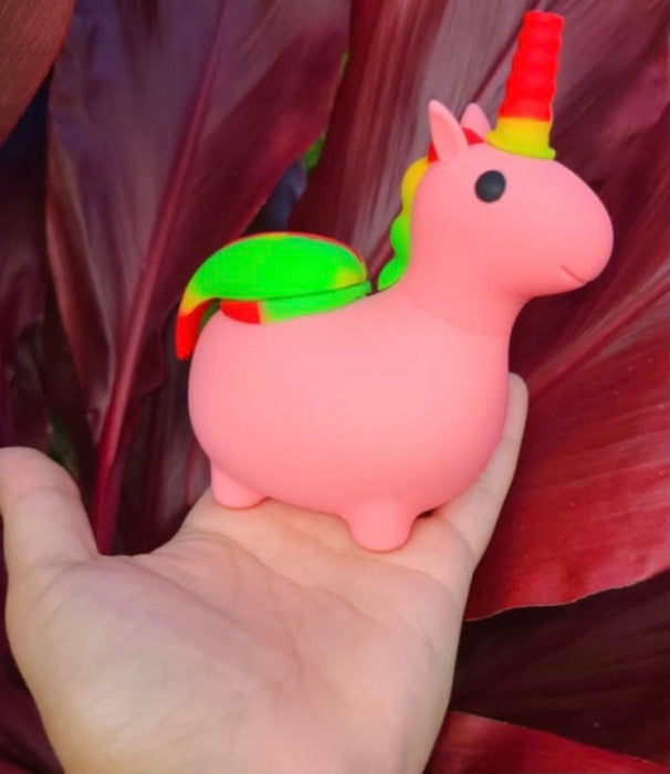 Pink Silicone Unicorn Shaped Hand Pipe with Glass and colorful tail