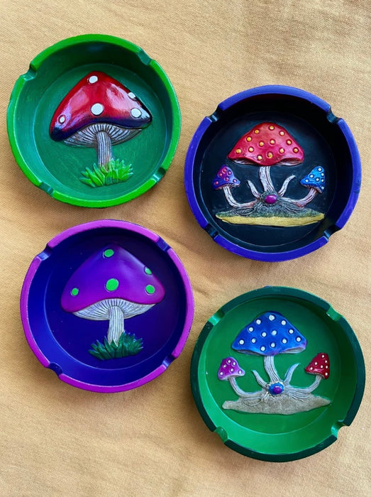 Mushroom Round Polyresin Ashtray | 4.25" PURPLE TRI COLOR