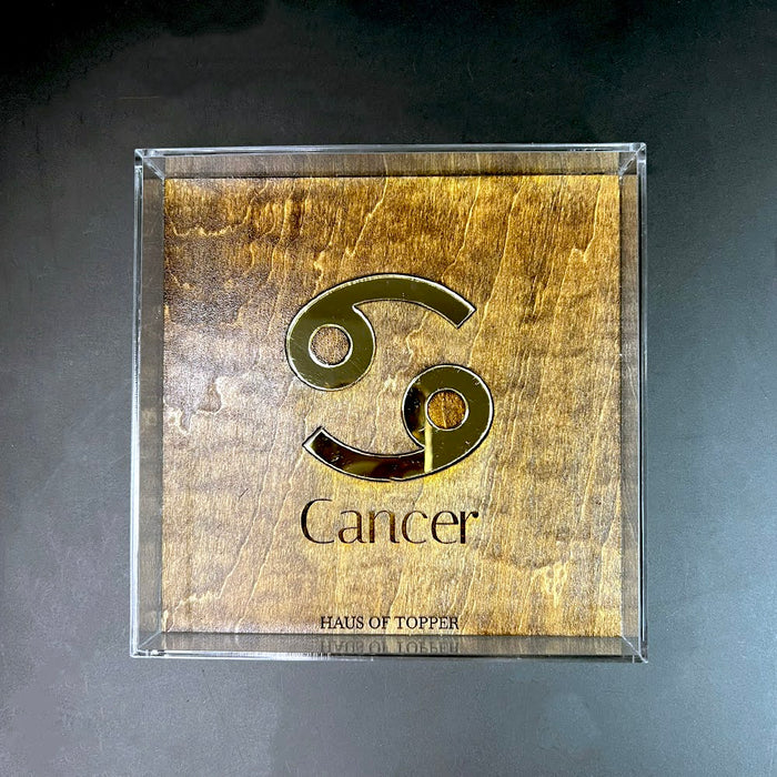 Haus of Topper Objects Cancer Wood & Gold Mirrored Acrylic Rolling Tray