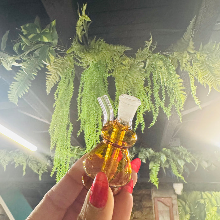 Art Deco Blown Glass Mini Bubbler - AMBER