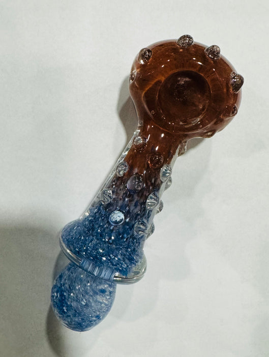 Ombre Textured Glass Hand Pipe w/ Marbles | 4.5" BLUE COPPER