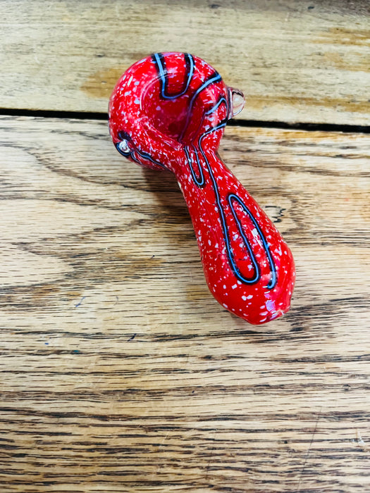Simple Worked Spoon Pipe | 3.25"-3.5" | RED BUBBLE DROP