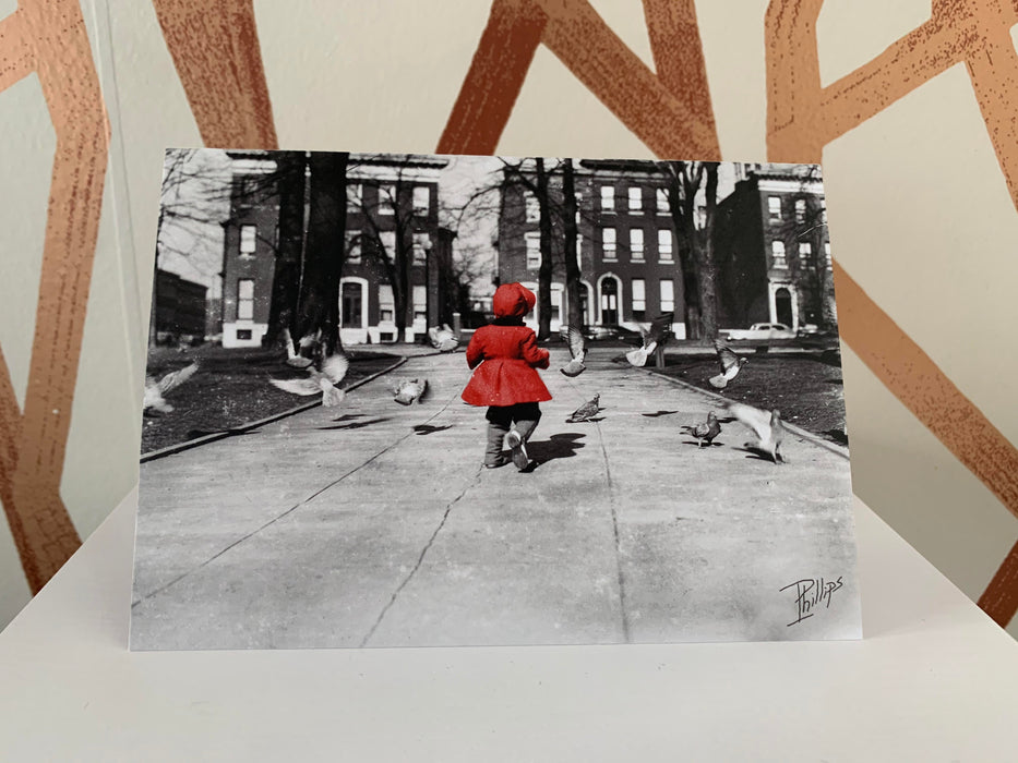 Uncorked and Cultured Holiday Greeting Card Little Girl with red coat