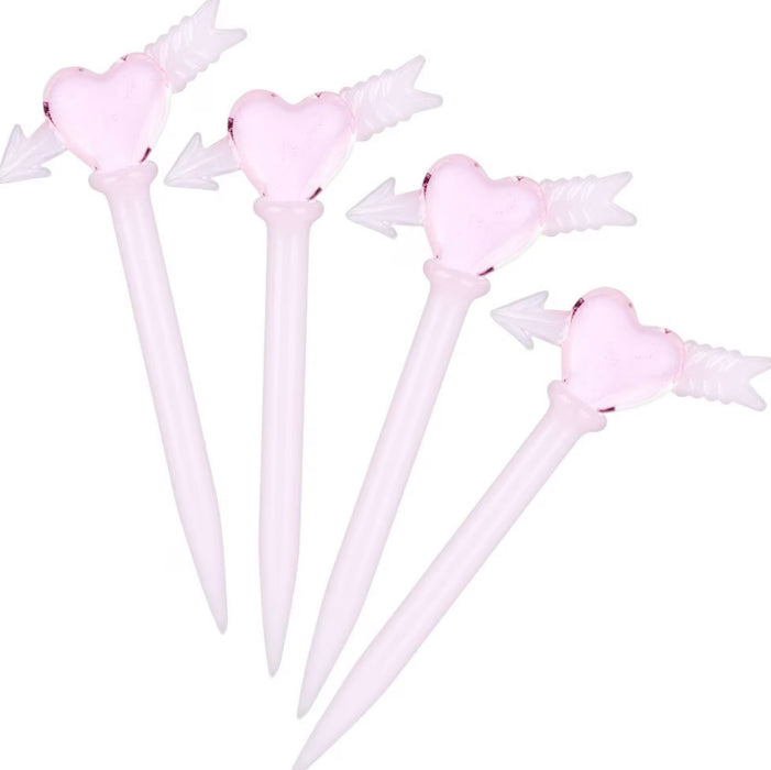Cupid Heart Glass Dab Tool | 4.5" PINK