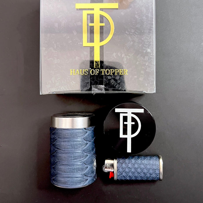 Haus of Topper Objects Navy Python silver canister/mini lighter gift set