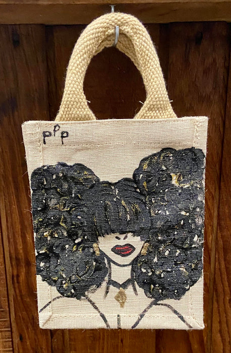 PPP Artwork Hand Painted Small Tote- Black FRO PIGTAILS