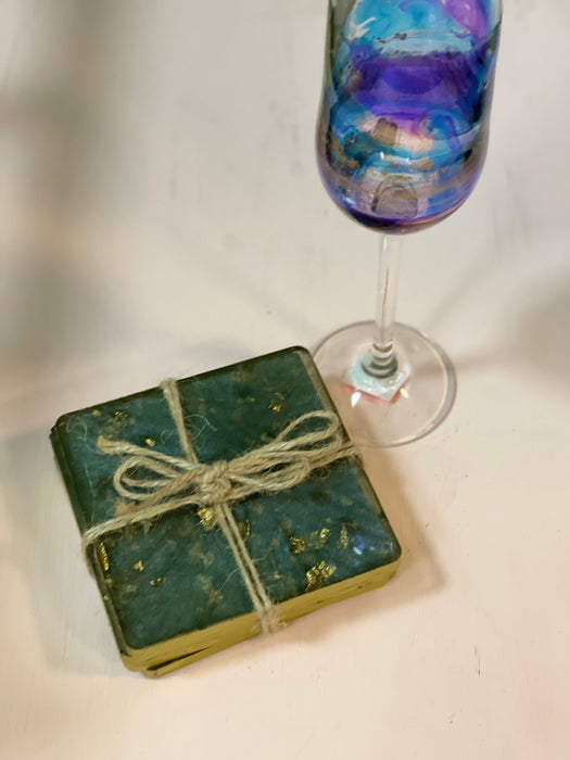 Soleil Bris Hand Made Resin Agate Coasters Set of 4 - Charcoal