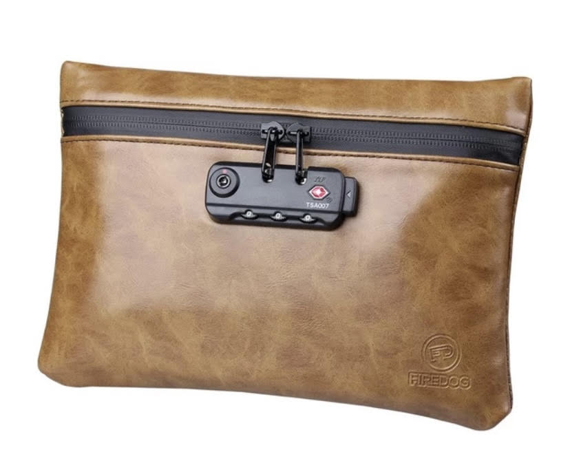 Odor Proof Leather Travel Bag with Combination Lock in Brown Water Resistant