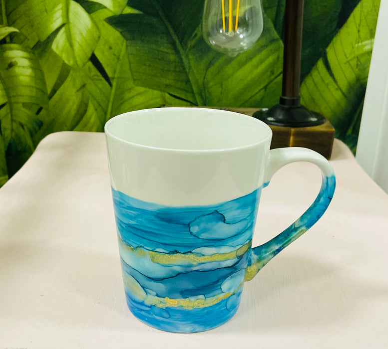 Soleil Bris Ceramic Aqua Blue and Gold Hand Made Single Drinking Mug