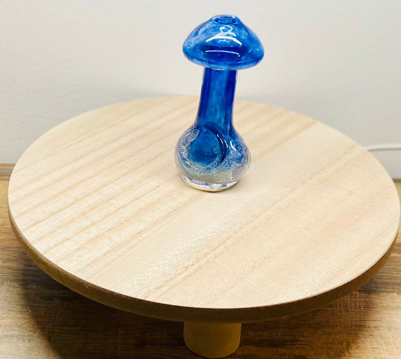 Happy Buds Navy Blue Blue Mushroom design Hand blown Glass Spoon Pipe