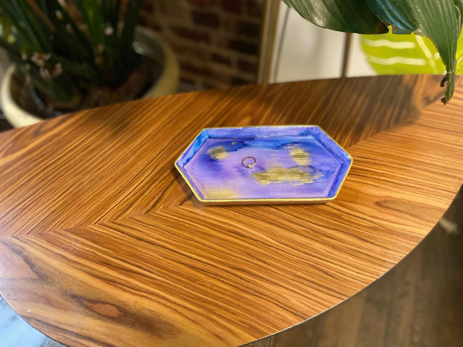 Soleil Bris Hand Painted Swirl Ceramic Rolling Tray - Purple with Gold
