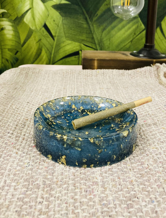 Soleil Bris Small Blue with Gold Speckled Hand Made Resin Round Ashtray