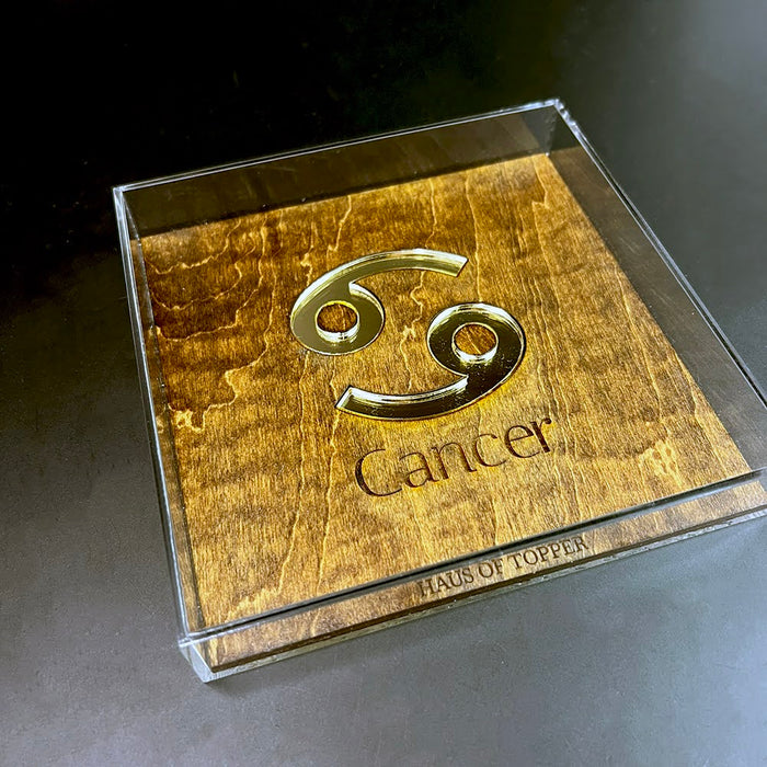 Haus of Topper Objects Cancer Wood & Gold Mirrored Acrylic Rolling Tray