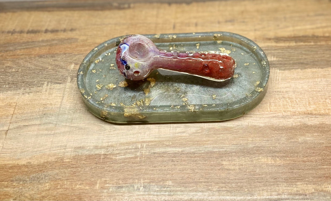 Happy Buds Pink with Orange design Hand blown Glass Spoon Pipe