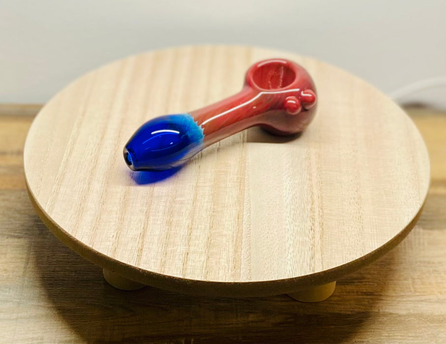 Happy Buds Red with Blue tip design Hand blown Glass Spoon Pipe
