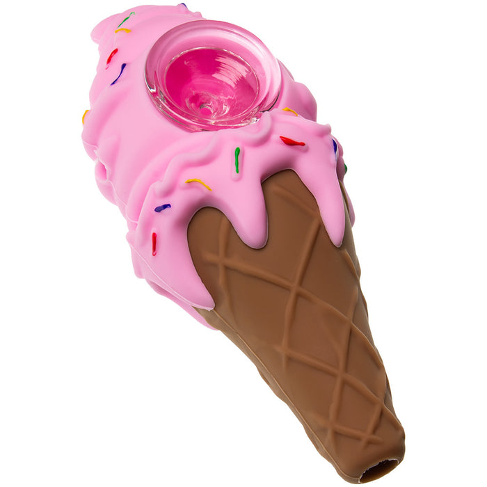 Pink Silicone Ice Cream Smoke Pipe with sprinkles and Decorative Bowl Interior