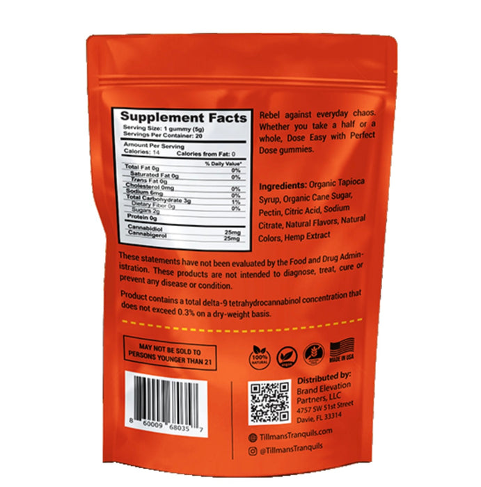 TILLMANS TRANQUILS Orange Relief CBD:CBG Perfect Dose Gummies (No THC)
