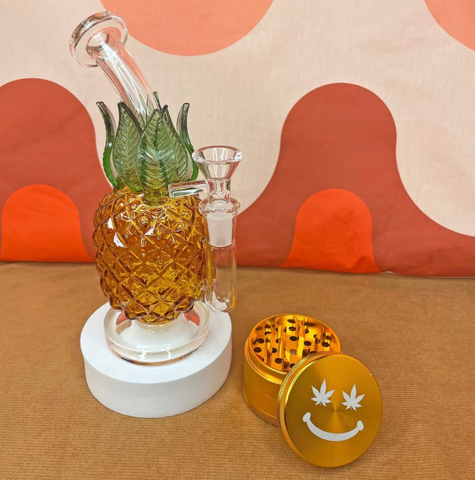 Burning Love Pineapple Water Pipe- Amber Glass