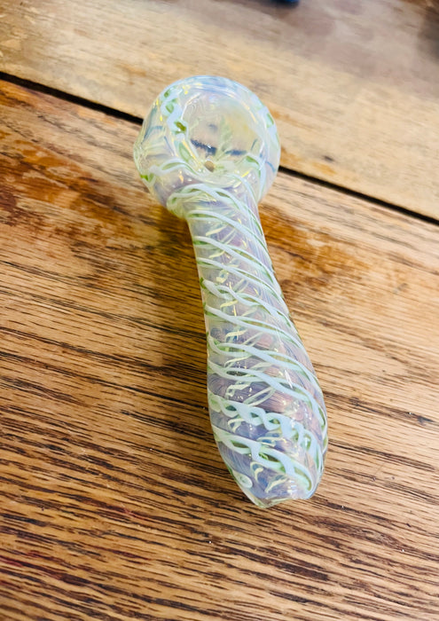Simple Worked Spoon Pipe | 3.25"-3.5" | CLEAR WHITIES