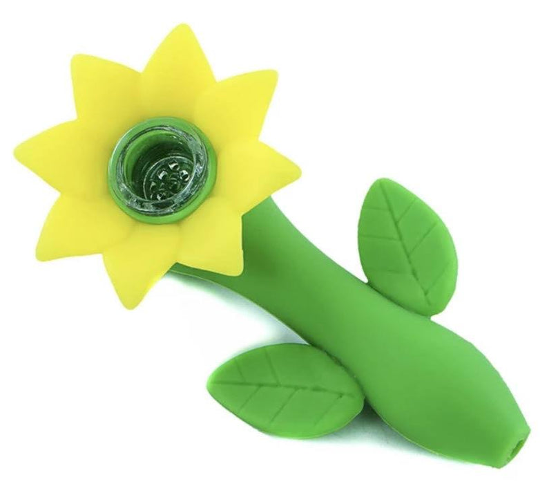 Sun flower Silicone  Smoking Pipe with Glass bowl "Yellow"