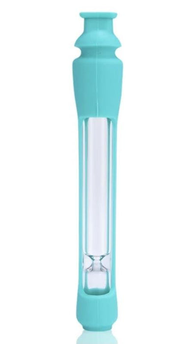 Portable One Hitter with Colorful Silicone Covered Pipe in Turquoise 4"