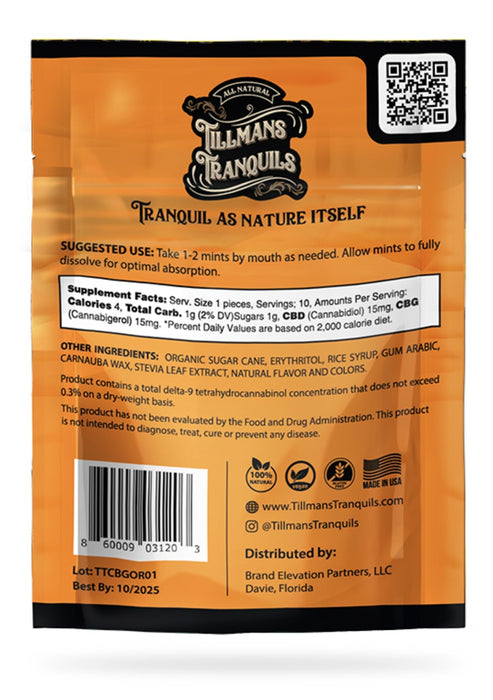 Tillmans Tranquils CBG Mints - Orange - RELIEF (Zero THC)